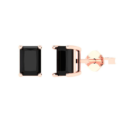 1 ctw Onyx Studs Earrings | 6x4mm Emerald Cut White Gold Push back | July Birthstone