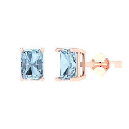 1cttw Emerald Cut Simulated Blue Diamond Gold-Plated 925 Silver Push Back Stud Earrings