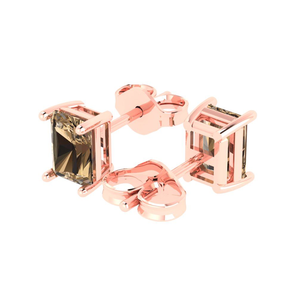 1cttw Emerald Cut Simulated Champagne Diamond Gold-Plated 925 Silver Push Back Stud Earrings