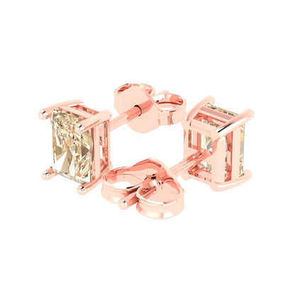 1cttw Emerald Cut Natural Morganite Gold-Plated 925 Silver Push Back Stud Earrings