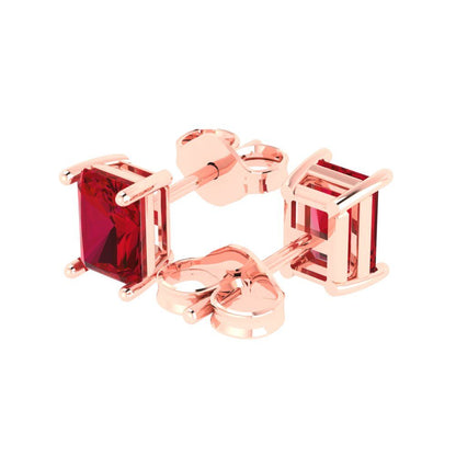1cttw Emerald Cut Simulated Ruby Gold-Plated 925 Silver Push Back Stud Earrings