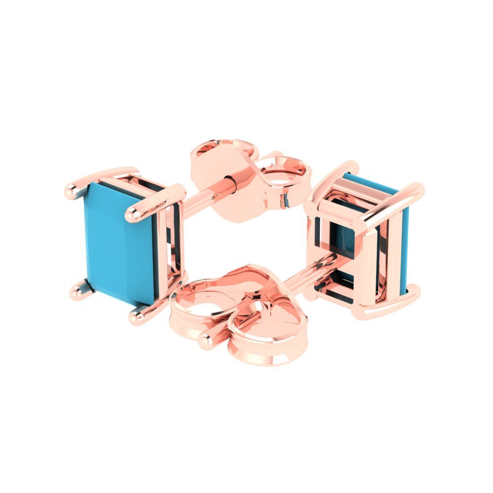 1 ctw Turquoise Studs Earrings | 6x4mm Emerald Cut White Gold Push back | December Birthstone