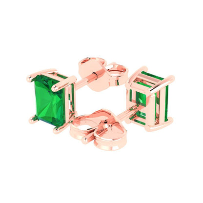 1 ctw Emerald Studs Earrings | 6x4mm Emerald Cut White Gold Push back | May Birthstone