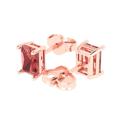 1cttw Emerald Cut Natural Garnet Gold-Plated 925 Silver Push Back Stud Earrings