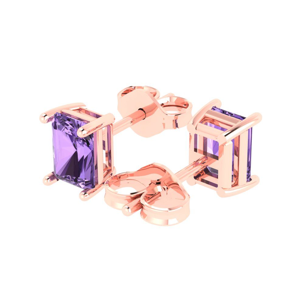 1cttw Emerald Cut Simulated Alexandrite Gold-Plated 925 Silver Push Back Stud Earrings