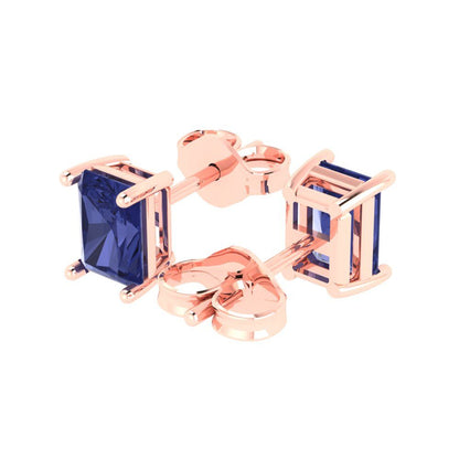 1 ctw Tanzanite Studs Earrings | 6x4mm Emerald Cut White Gold Push back | December Birthstone