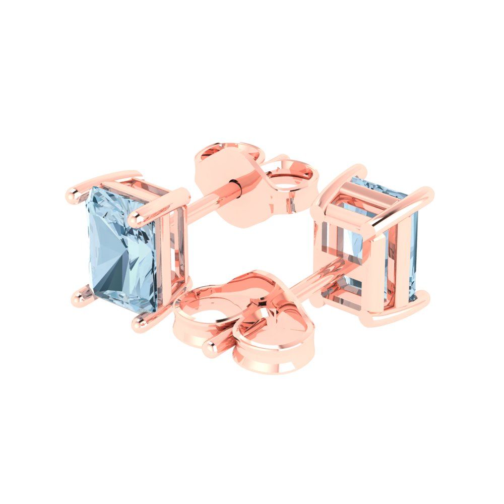 1cttw Emerald Cut Simulated Blue Diamond Gold-Plated 925 Silver Push Back Stud Earrings