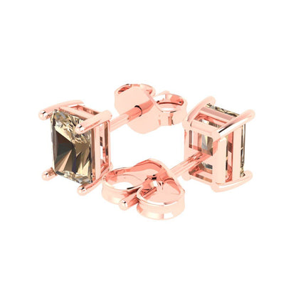 1 ctw Yellow Moissanite Studs Earrings | 6x4mm Emerald Cut White Gold Push back | April Birthstone