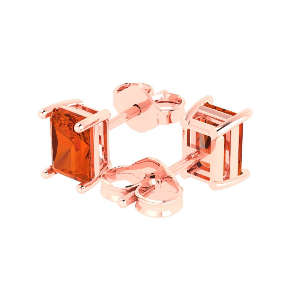 1 ctw Red Zirconia Studs Earrings | 6x4mm Emerald Cut White Gold Push back | April Birthstone