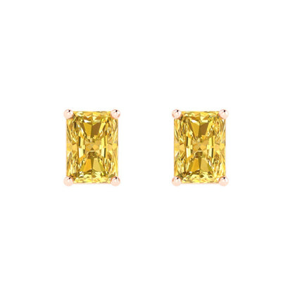 1 ctw Citrine Studs Earrings | 6x4mm Emerald Cut White Gold Push back | November Birthstone