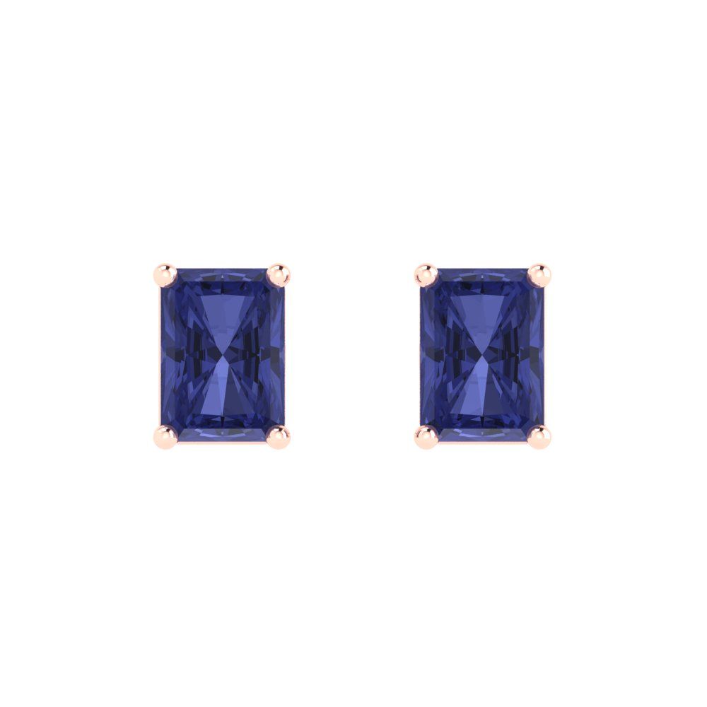 1cttw Emerald Cut Simulated Tanzanite Gold-Plated 925 Silver Push Back Stud Earrings