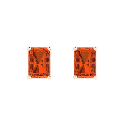 1 ctw Red Zirconia Studs Earrings | 6x4mm Emerald Cut White Gold Push back | April Birthstone