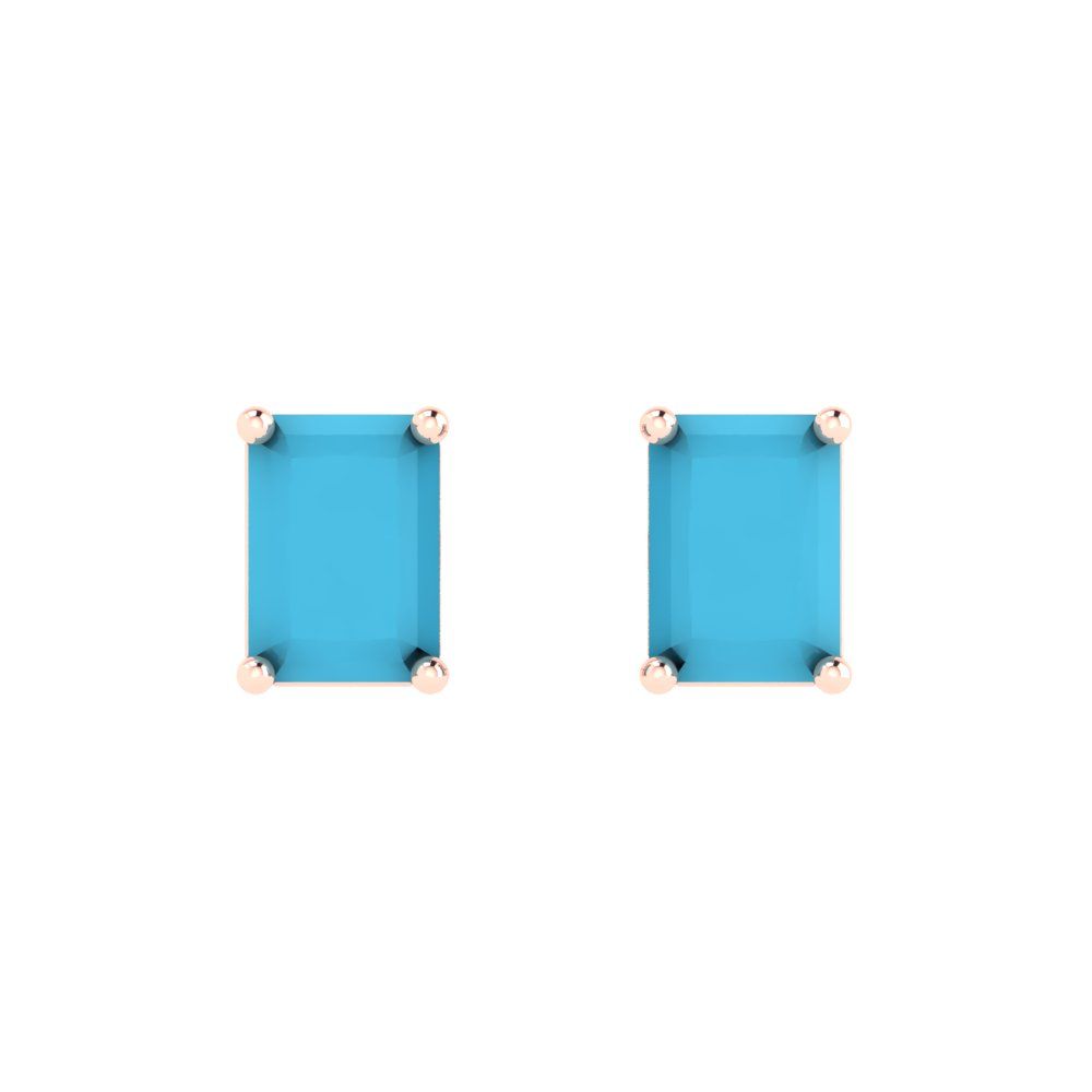 1 ctw Turquoise Studs Earrings | 6x4mm Emerald Cut White Gold Push back | December Birthstone