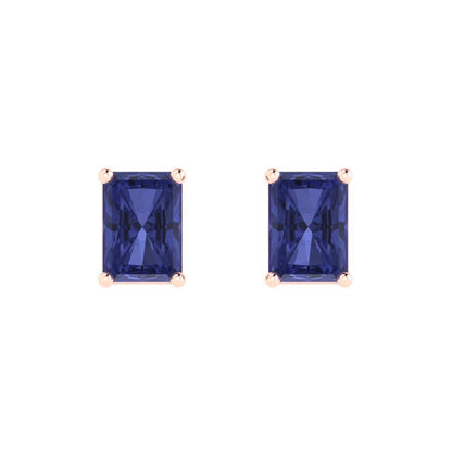 1 ctw Tanzanite Studs Earrings | 6x4mm Emerald Cut White Gold Push back | December Birthstone
