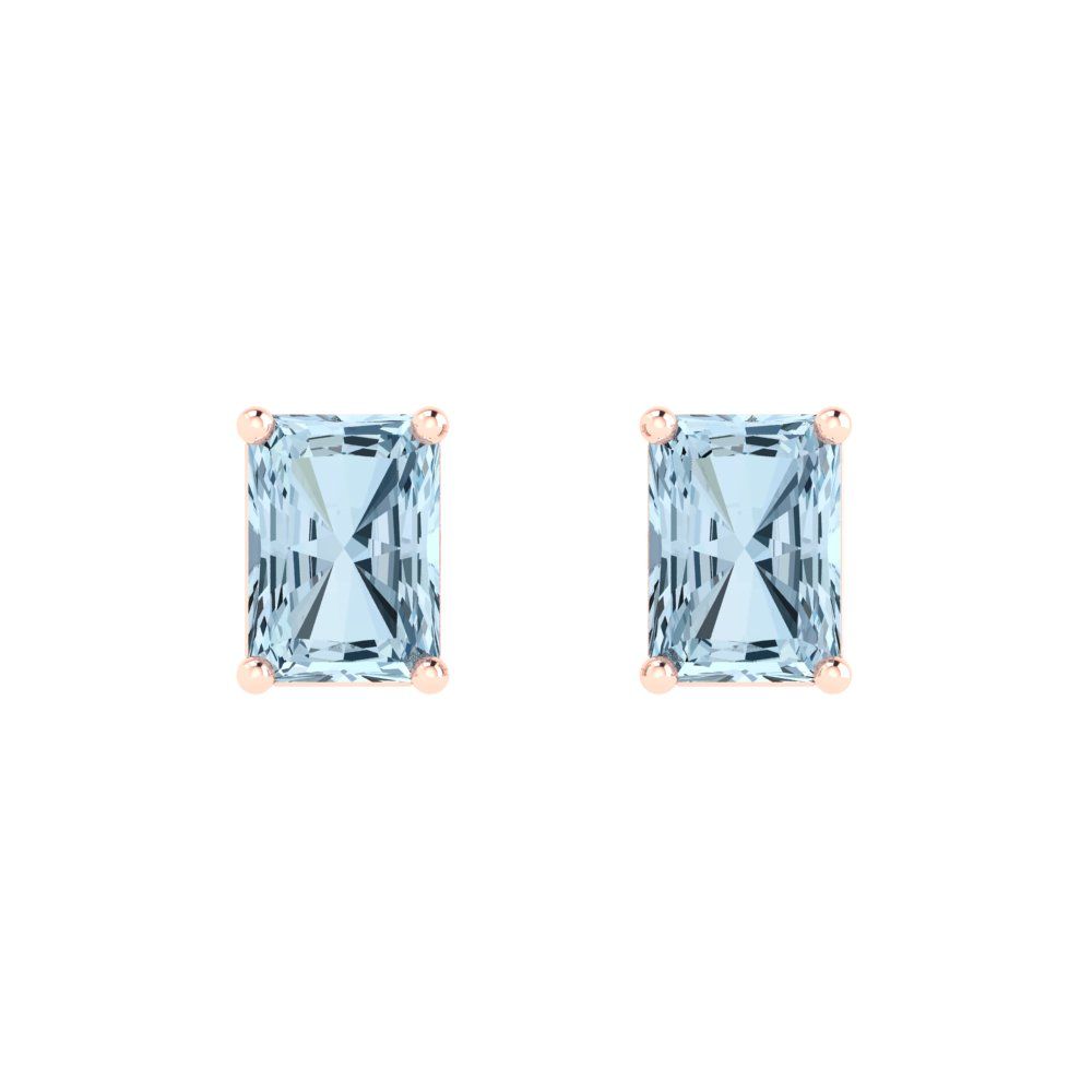 1cttw Emerald Cut Natural Aquamarine Gold-Plated 925 Silver Push Back Stud Earrings