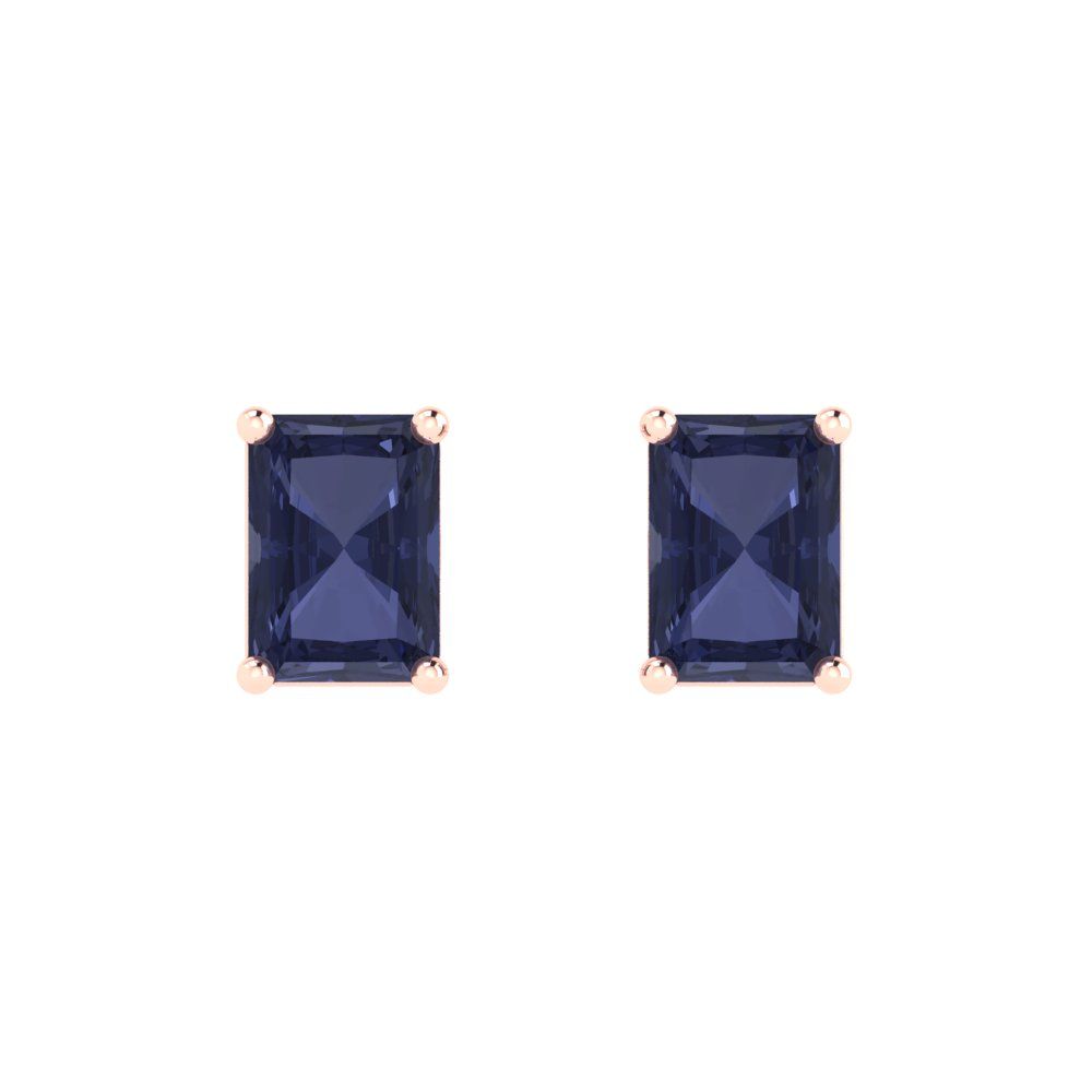 1 ctw Blue Sapphire Studs Earrings | 6x4mm Emerald Cut White Gold Push back | September Birthstone