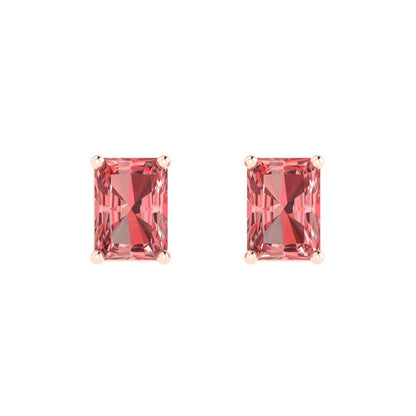 1 ctw Garnet Studs Earrings | 6x4mm Emerald Cut White Gold Push back | January Birthstone