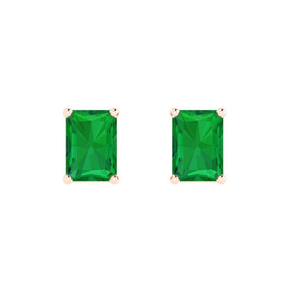 1 ctw Emerald Studs Earrings | 6x4mm Emerald Cut White Gold Push back | May Birthstone