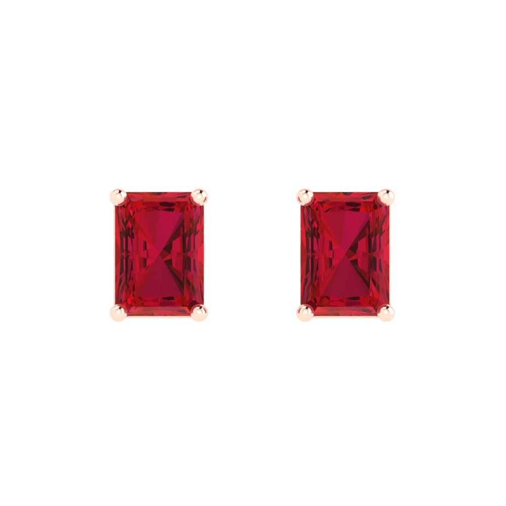 1 ctw Ruby Studs Earrings | 6x4mm Emerald Cut White Gold Push back | July Birthstone