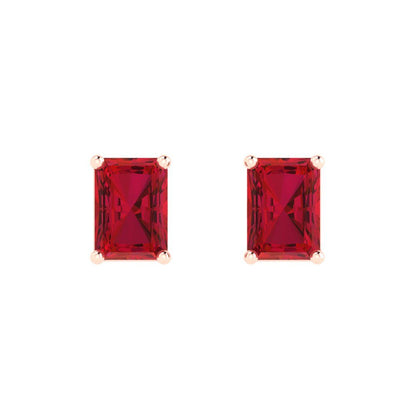 1 ctw Ruby Studs Earrings | 6x4mm Emerald Cut White Gold Push back | July Birthstone
