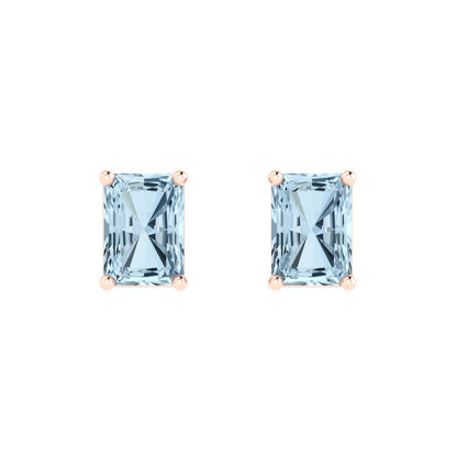 1cttw Emerald Cut Simulated Blue Diamond Gold-Plated 925 Silver Push Back Stud Earrings