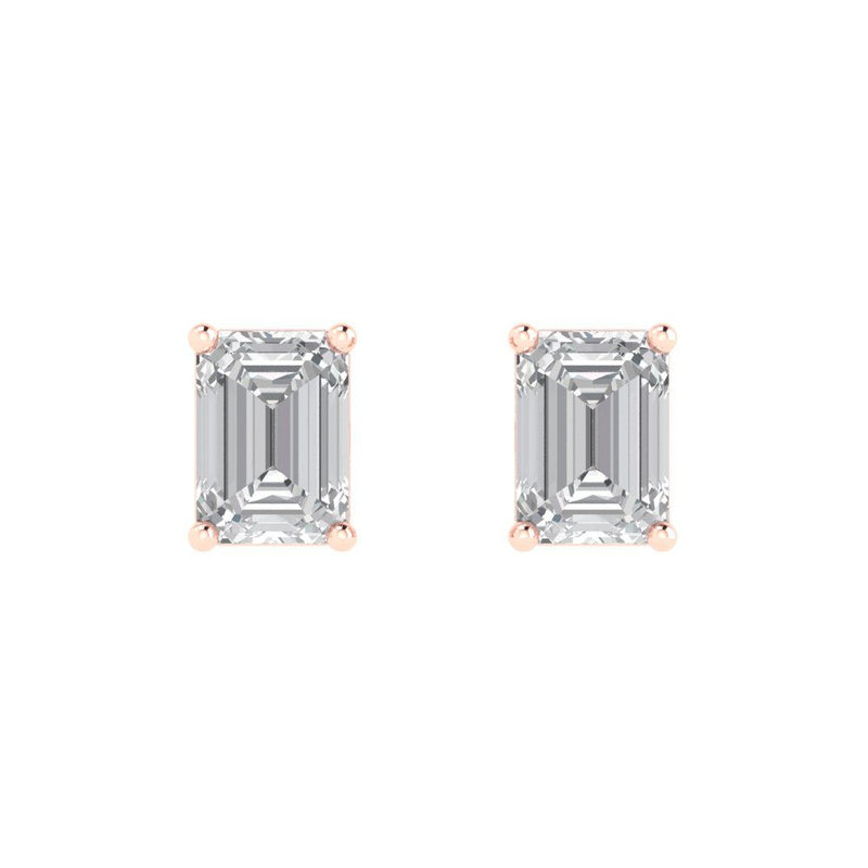 1.0 ct Brilliant Emerald Cut Solitaire Studs Natural Diamond Stone Clarity SI1-2 Color G-H Rose Gold Earrings Push back