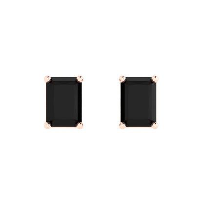 1cttw Emerald Cut Natural Onyx Gold-Plated 925 Silver Push Back Stud Earrings