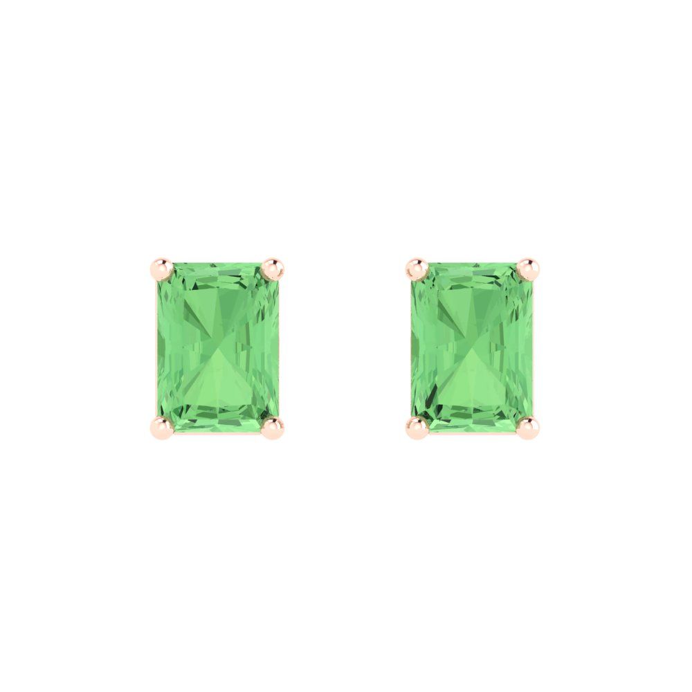 1 ctw Green Zirconia Studs Earrings | 6x4mm Emerald Cut White Gold Push back | April Birthstone