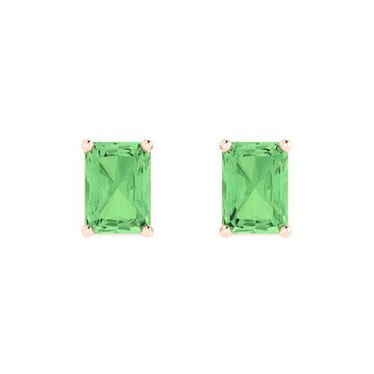 1 ctw Green Zirconia Studs Earrings | 6x4mm Emerald Cut White Gold Push back | April Birthstone