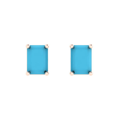 1cttw Emerald Cut Simulated Turquoise Gold-Plated 925 Silver Push Back Stud Earrings