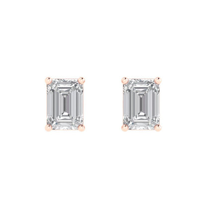 1 ctw Moissanite Studs Earrings | 6x4mm Emerald Cut White Gold Push back | April Birthstone