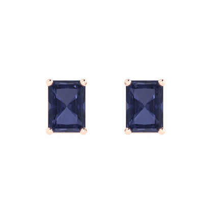 1cttw Emerald Cut Simulated Blue Sapphire Gold-Plated 925 Silver Push Back Stud Earrings