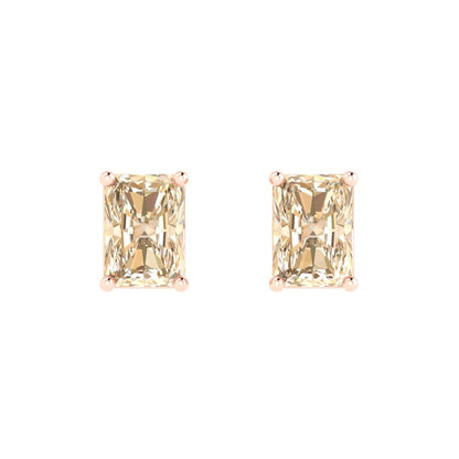 1 ctw Morganite Studs Earrings | 6x4mm Emerald Cut White Gold Push back | February Birthstone