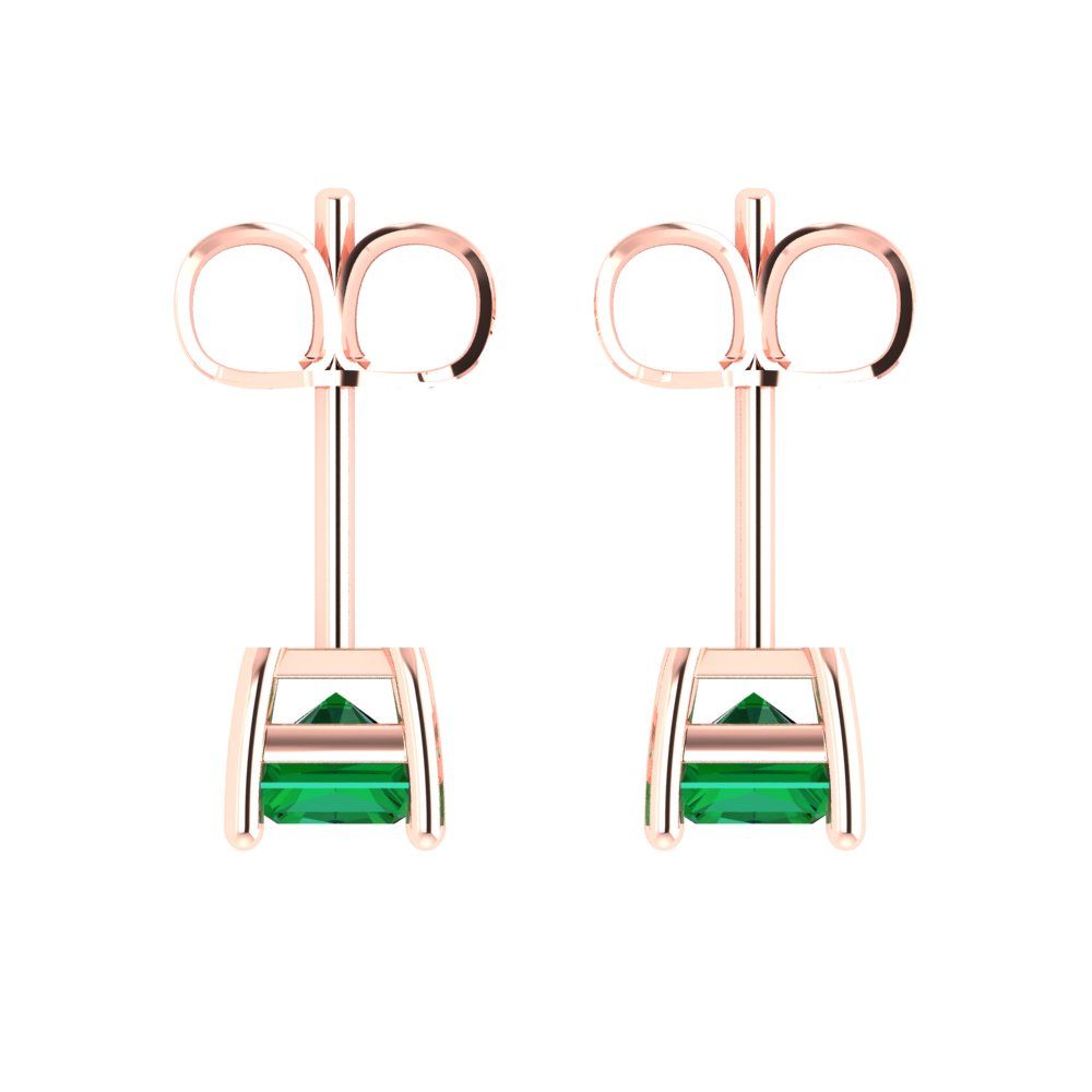 1 ctw Emerald Studs Earrings | 6x4mm Emerald Cut White Gold Push back | May Birthstone