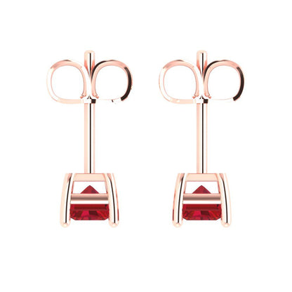 1 ctw Ruby Studs Earrings | 6x4mm Emerald Cut White Gold Push back | July Birthstone