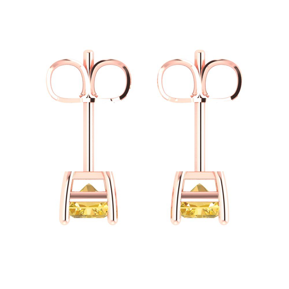 1 ctw Yellow Zirconia Studs Earrings | 6x4mm Emerald Cut White Gold Push back | April Birthstone