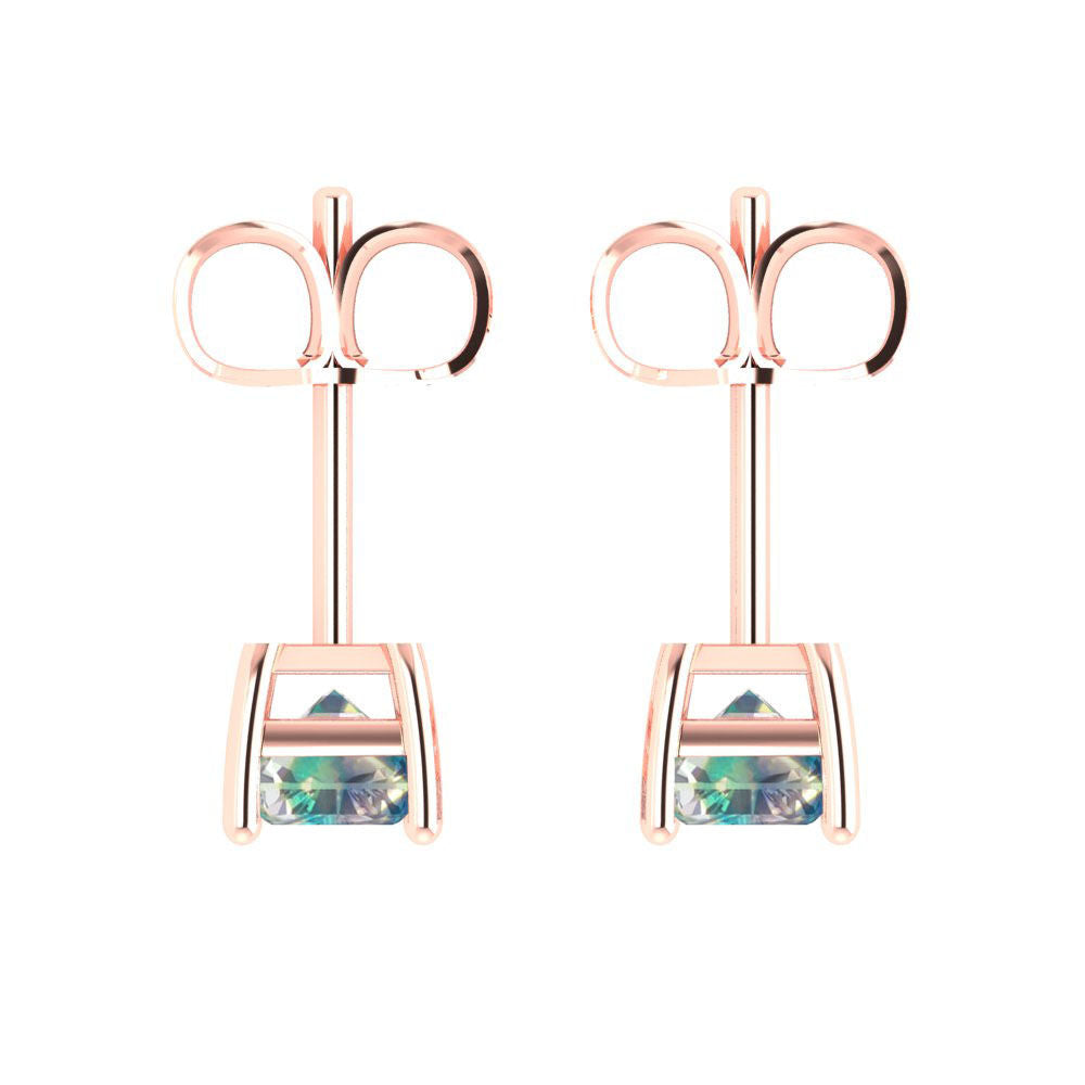 1 ctw Blue Moissanite Studs Earrings | 6x4mm Emerald Cut White Gold Push back | April Birthstone