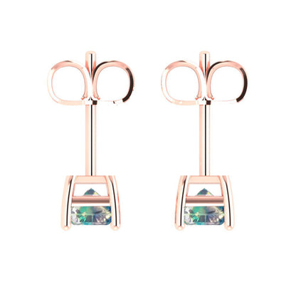 1 ctw Blue Moissanite Studs Earrings | 6x4mm Emerald Cut White Gold Push back | April Birthstone