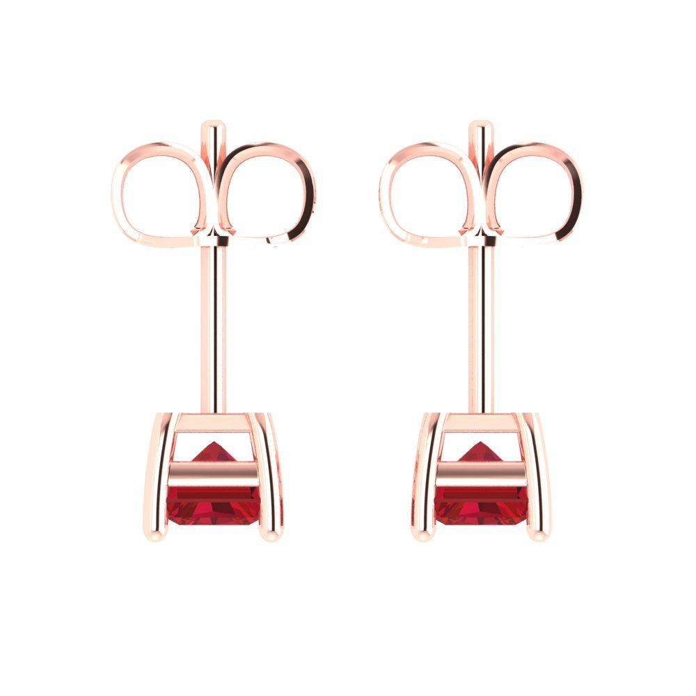 1 ctw Pink Tourmaline Studs Earrings | 6x4mm Emerald Cut White Gold Push back | April Birthstone