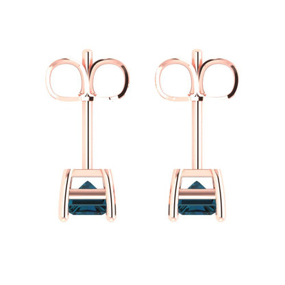 1 ctw London Blue Topaz Studs Earrings | 6x4mm Emerald Cut White Gold Push back | December Birthstone
