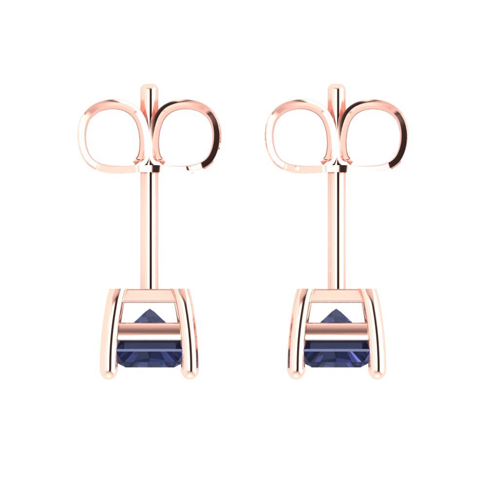 1 ctw Blue Sapphire Studs Earrings | 6x4mm Emerald Cut White Gold Push back | September Birthstone