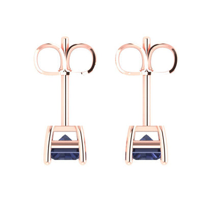 1 ctw Blue Sapphire Studs Earrings | 6x4mm Emerald Cut White Gold Push back | September Birthstone