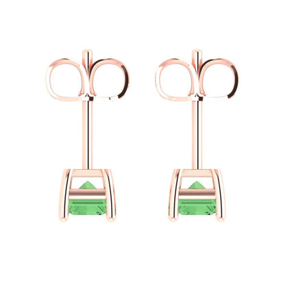 1cttw Emerald Cut Simulated Green Diamond Gold-Plated 925 Silver Push Back Stud Earrings