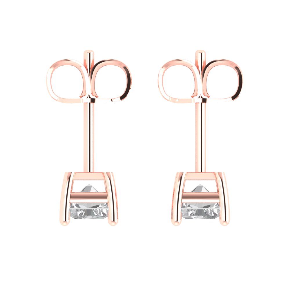 1 ctw Zirconia Diamond Studs Earrings | 6x4mm Emerald Cut White Gold Push back | April Birthstone