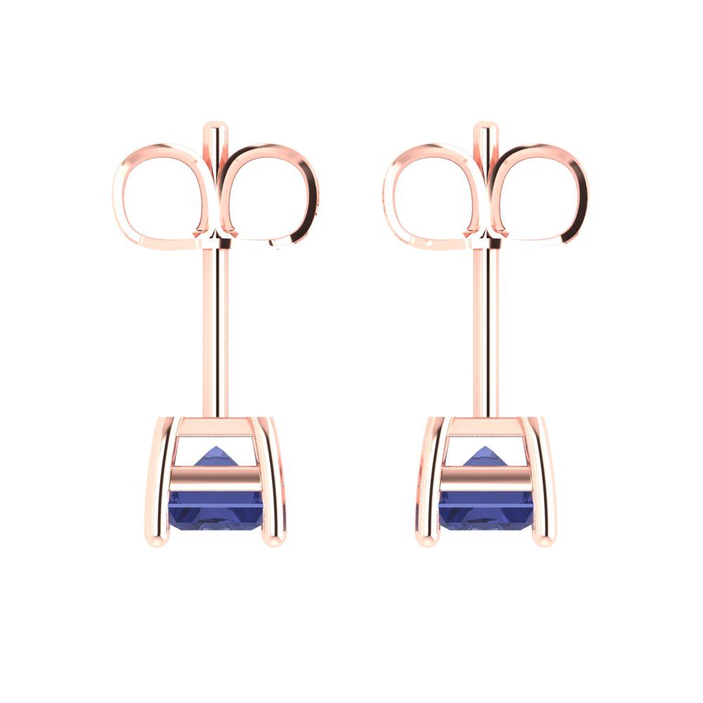 1 ctw Tanzanite Studs Earrings | 6x4mm Emerald Cut White Gold Push back | December Birthstone
