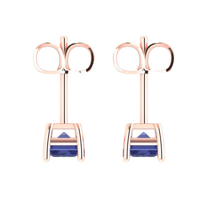1 ctw Tanzanite Studs Earrings | 6x4mm Emerald Cut White Gold Push back | December Birthstone