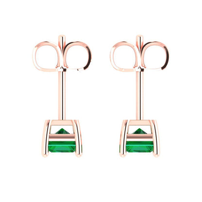 1cttw Emerald Cut Simulated Emerald Gold-Plated 925 Silver Push Back Stud Earrings