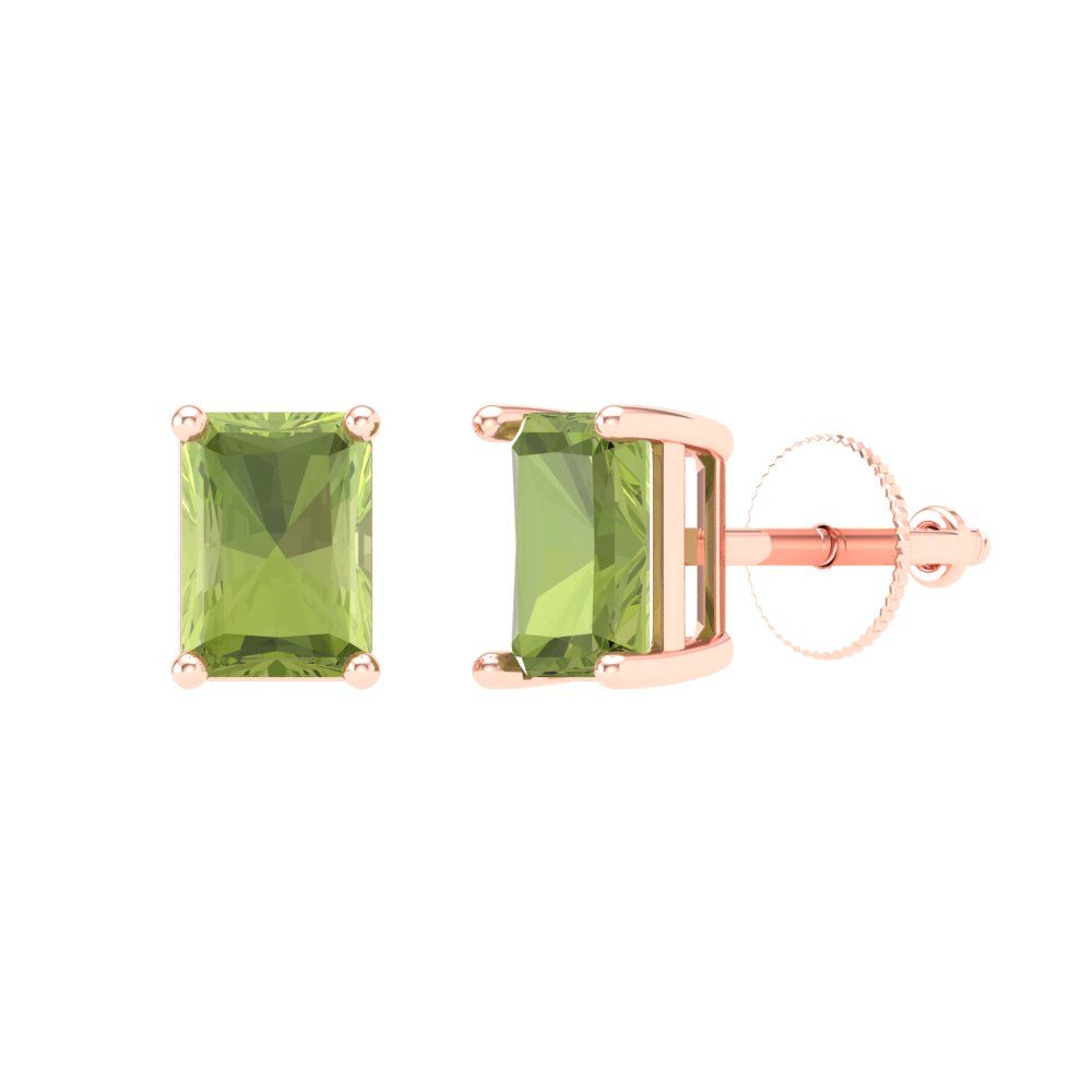 2 ctw Peridot Studs Earrings | 7x5mm Emerald Cut White Gold Screw back | August Birthstone