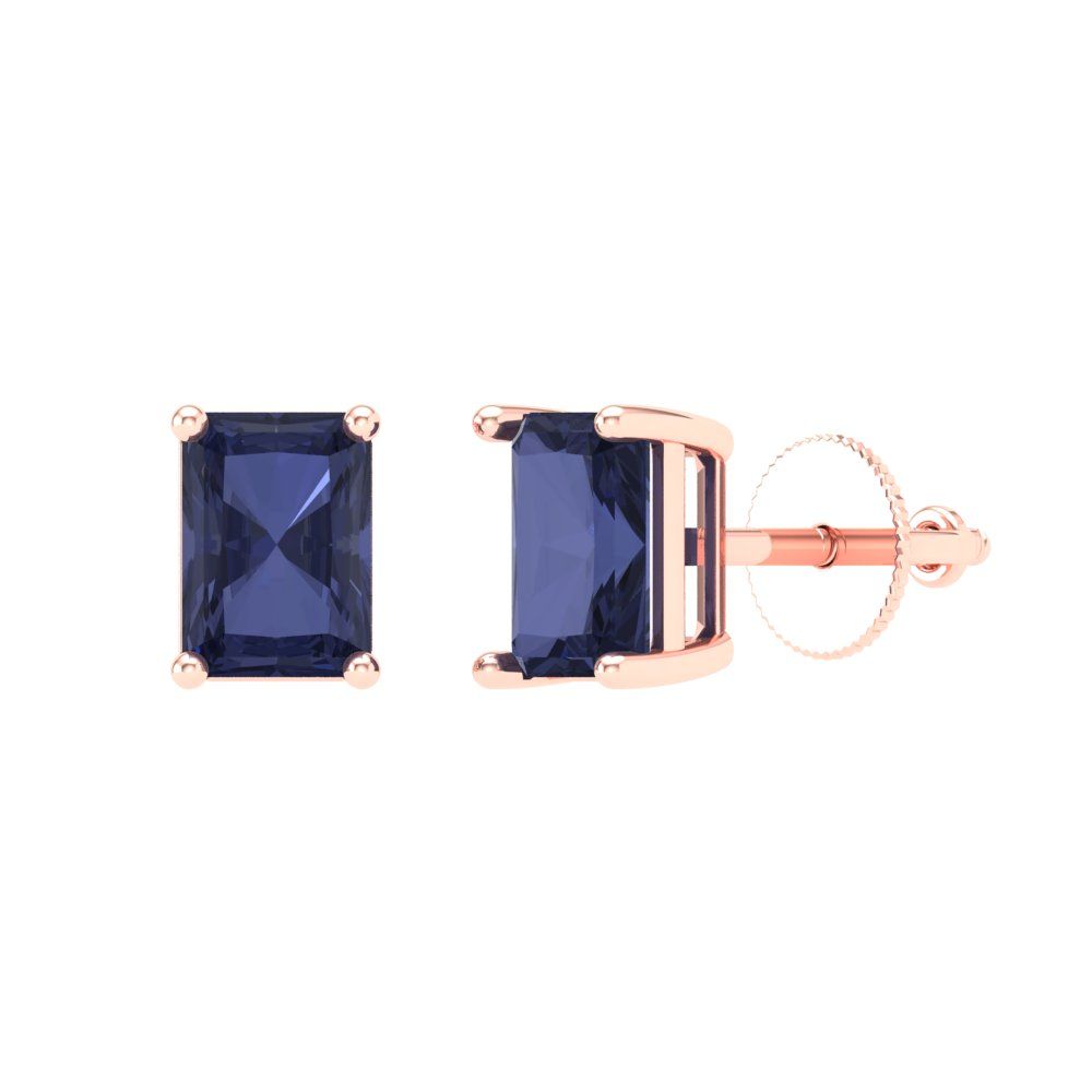 2 ctw Blue Sapphire Studs Earrings | 7x5mm Emerald Cut White Gold Screw back | September Birthstone