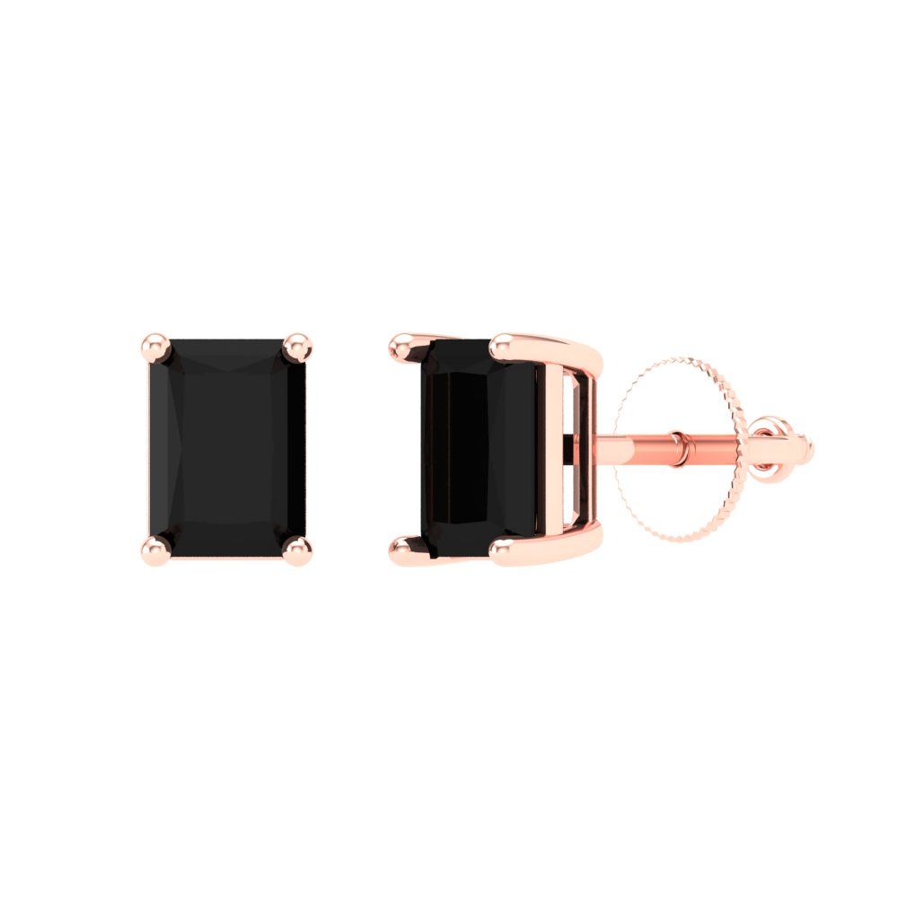 2 ctw Onyx Studs Earrings | 7x5mm Emerald Cut White Gold Screw back | July Birthstone